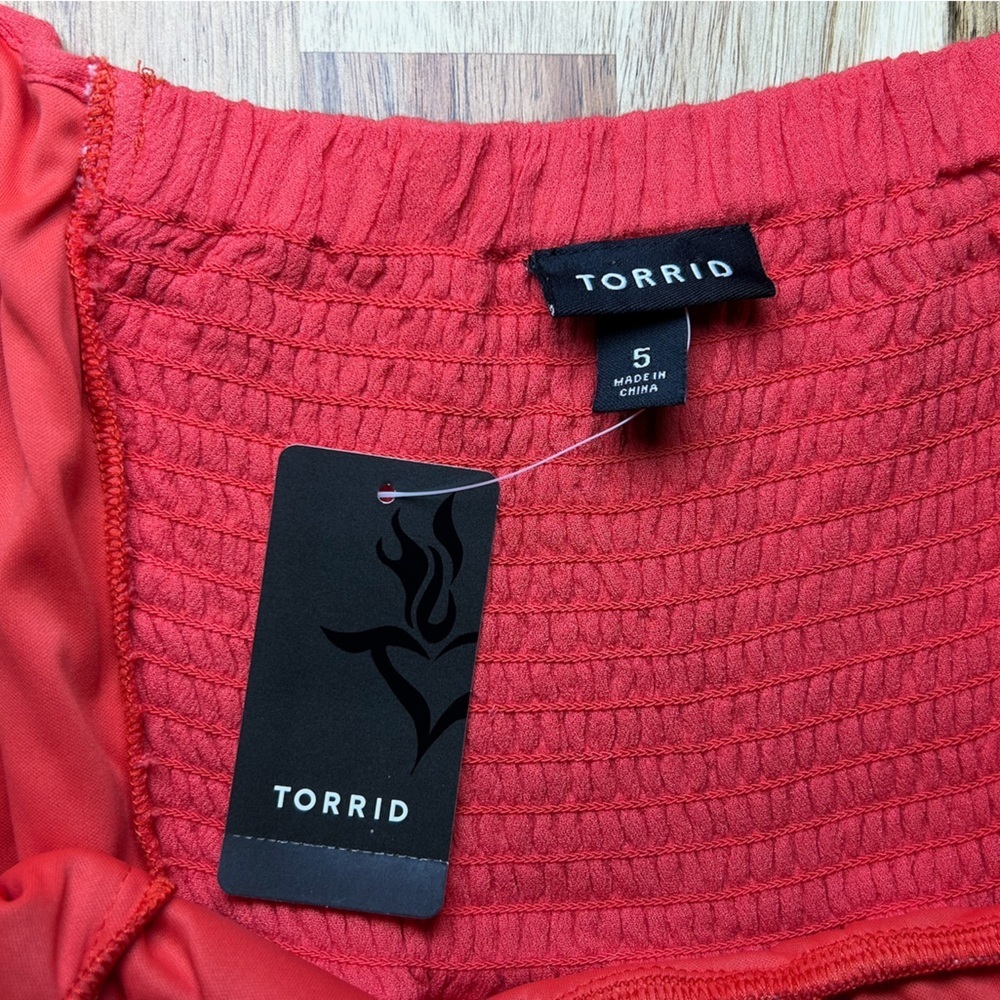 TORRID Coral Orange Pink Sleeveless Lace Front Smocked Back Gauze Mini Dress Sz5 - Picture 6 of 9